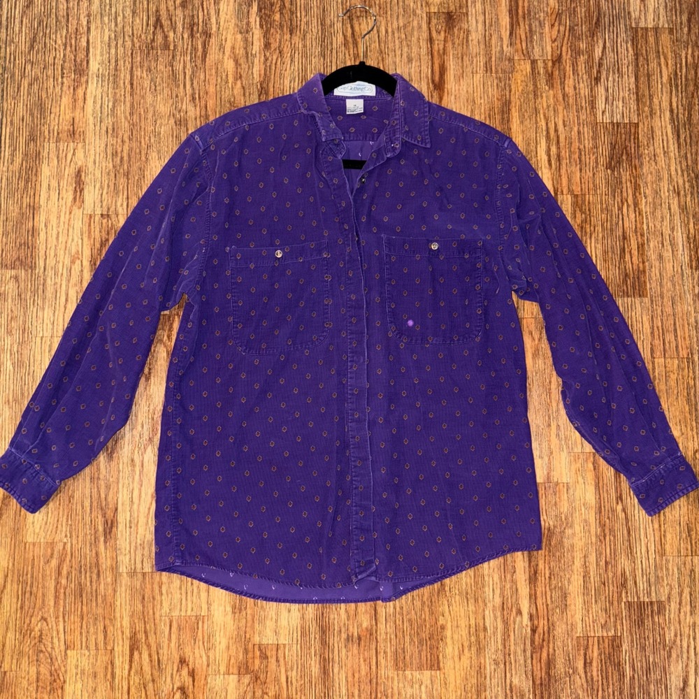 Vintage Gap Shirt Button Up Purple Corduroy Size M Geometric Print Boho Western